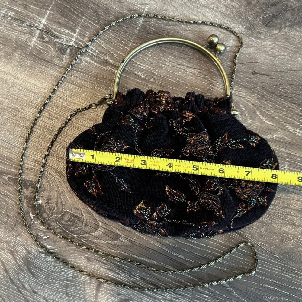 Brown and Black Velvet Purse with Beaded Details and Satin Lining. - Picture 7 of 8